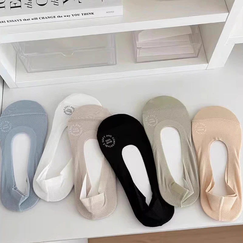 1/4/10 Pairs Women Breathable Mesh Invisible Socks Spring Summer Thin Soft Comfortable Silicone Anti Slip Cotton Casual Socks