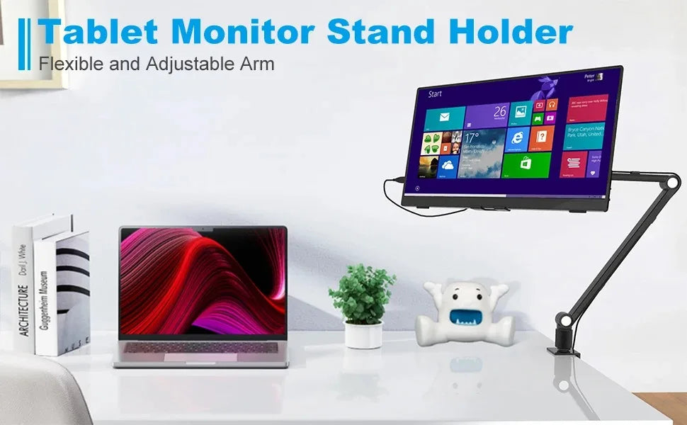 2025 Tablet Stand Holder for Ipad,Portable Monitor Stand Desk Mount for 15.6'' 16'' Screen,Aluminum Long Arm with Rotating