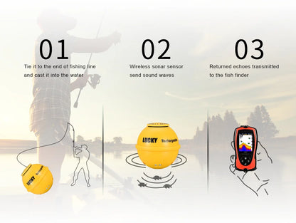 LUCKY FF1108-1CWLA Sonar Fish Finder Portable Wireless Rechargeable Echo Sounder 45M Water Depth Sensor for Fishing