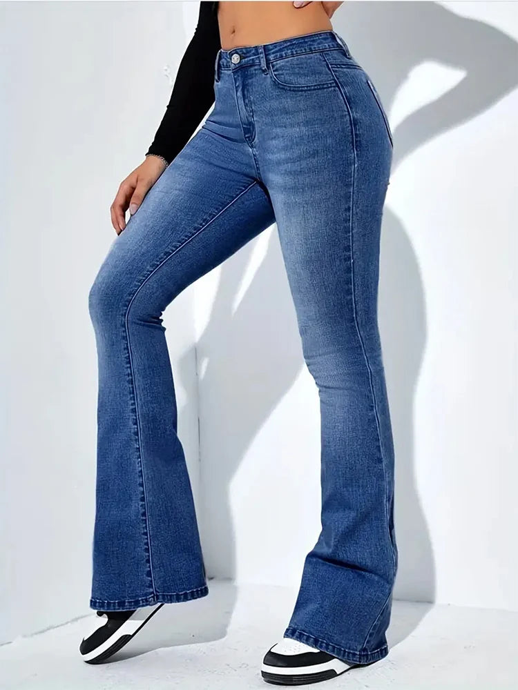 Hot Sale Women Stretch Thin Flared Jeans Lady Fashion High Waist Denim Pants Girls Korean Ins Fashion Straight Leg Trousers