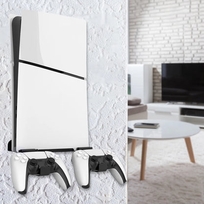 Wall Mount Bracket Display Stand Base with Controller Holder Wall Hanging Stand for PS5 Slim Digital Edition and Disc Edition