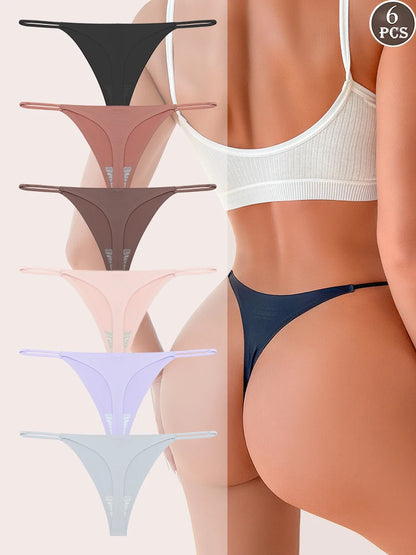 6PCS Seamless Thong Women Invisible Thin Strap Low Waist High Stretch Flexibility Panties Sexy Underwear Ladies Briefs T-back