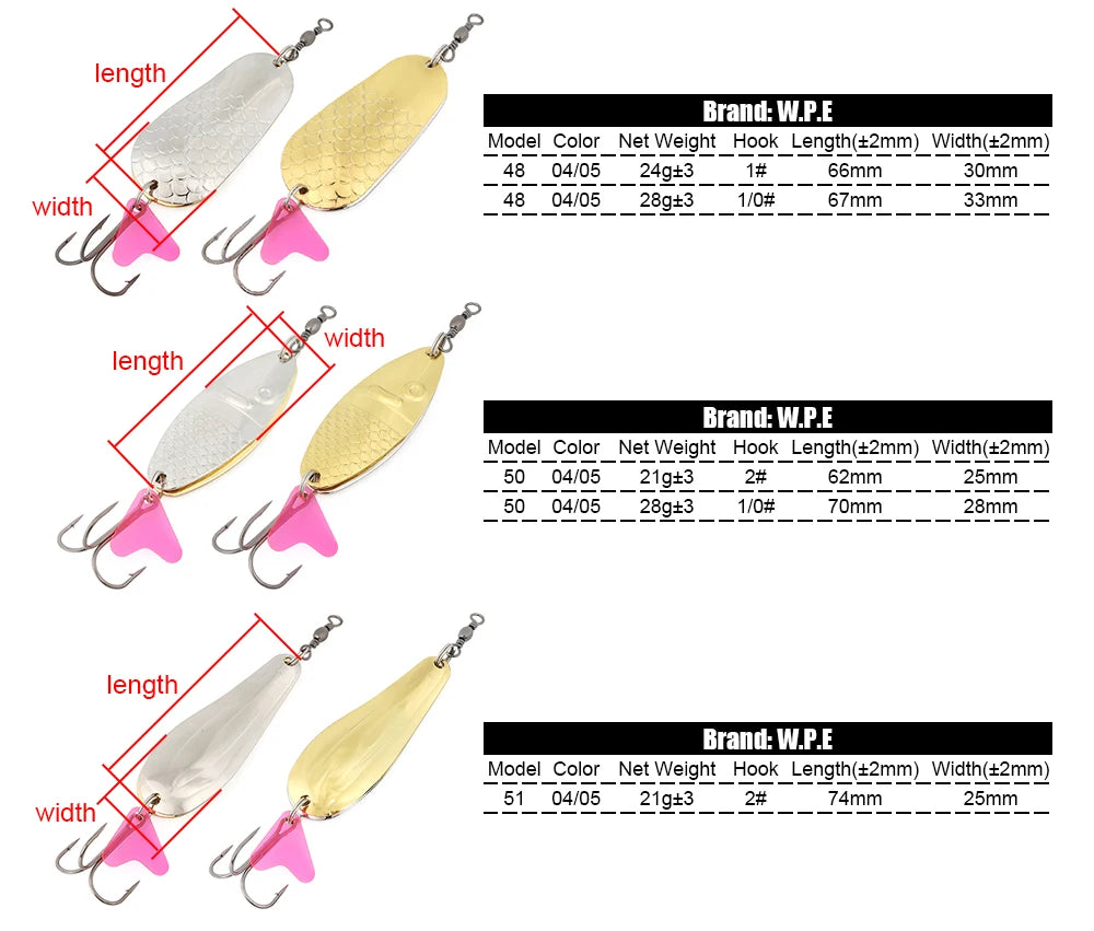 W.P.E Fishing Lure JIG Double Artificial Bait 8 Grams With Connector Three-anchor hook Metal sequins For fishing