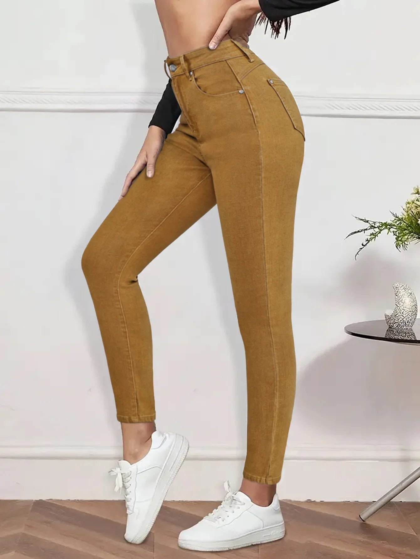 Women Pencil Pants Jeans Skinny Trousers High Waist Stretch Pockets Vintage Washed Female Streetwear Slim Full Length Denims