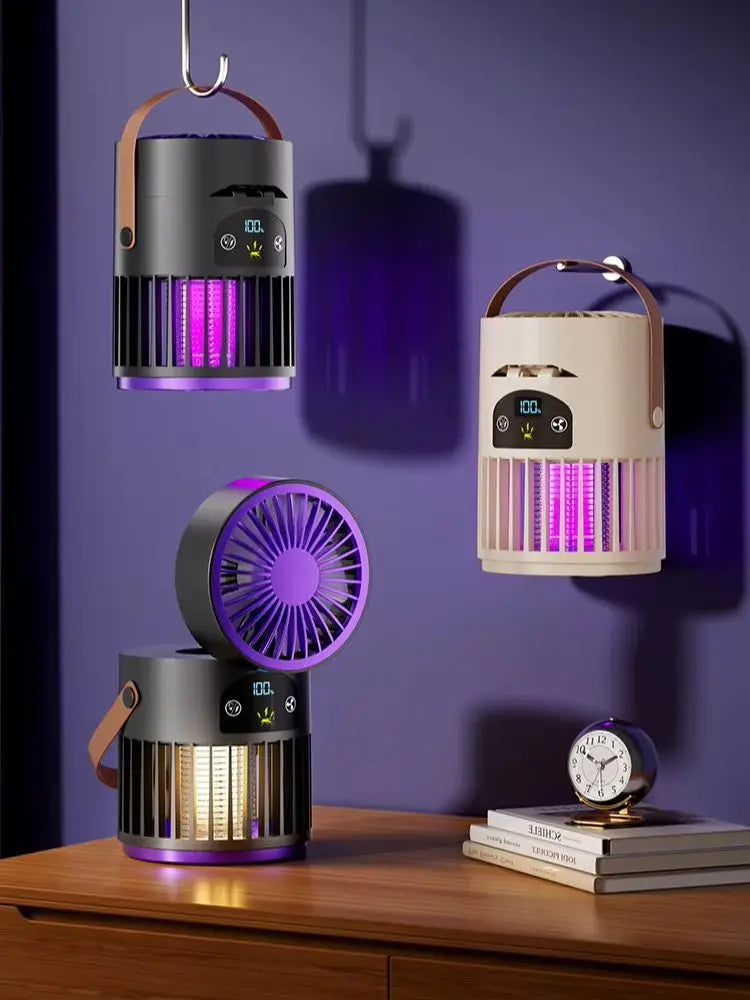 Electric Mosquito Killer Lamp UV Trap Lamp Shock Mosquito/ Desktop Fan/ Lighting lamp 3-In-1 Outdoor Mosquito Zapper Household