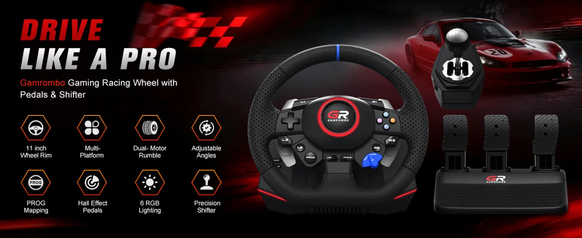 Game Steering Wheel For PS5/PS4/PC Leather 28mm Adjustable 270°-900°Wheels RGB Hall Effect Macro Linear 3Pedals Racing Simulator