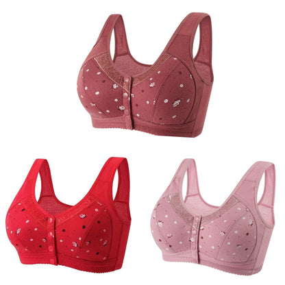 FallSweet 3Pcs/Set Front Closure Bra for Women Plus Size Bras Seamless Wireless Bralette Lace Brassiere Sexy Ladies Lingerie