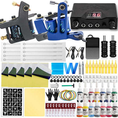 Complete Tattoo Machine Kit Power Supply with Tattoo Needles Ink Accessories Set for Tattoo Body Art Tool Permanent Makeup Kit