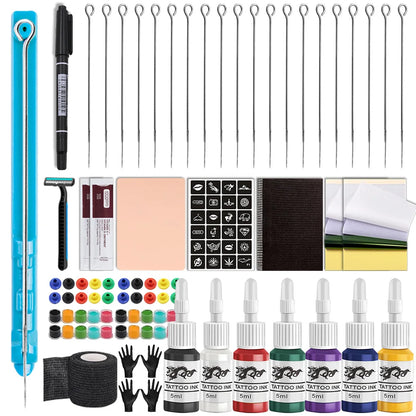 3D Hand Poke and Stick Tattoo Kit Tattoo Needle Tattoo Ink Cup Pigment Glover Bandage Kit for DIY Body Arts Beginners Practice
