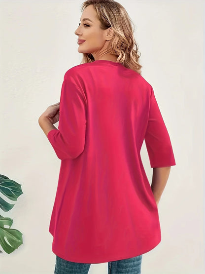 Dam Plus Size Elegant Kofta – Halvlång 3/4-ärm Hög Stretch Öppen Casual Höst/Vinter, 9 Färger XL–4XL