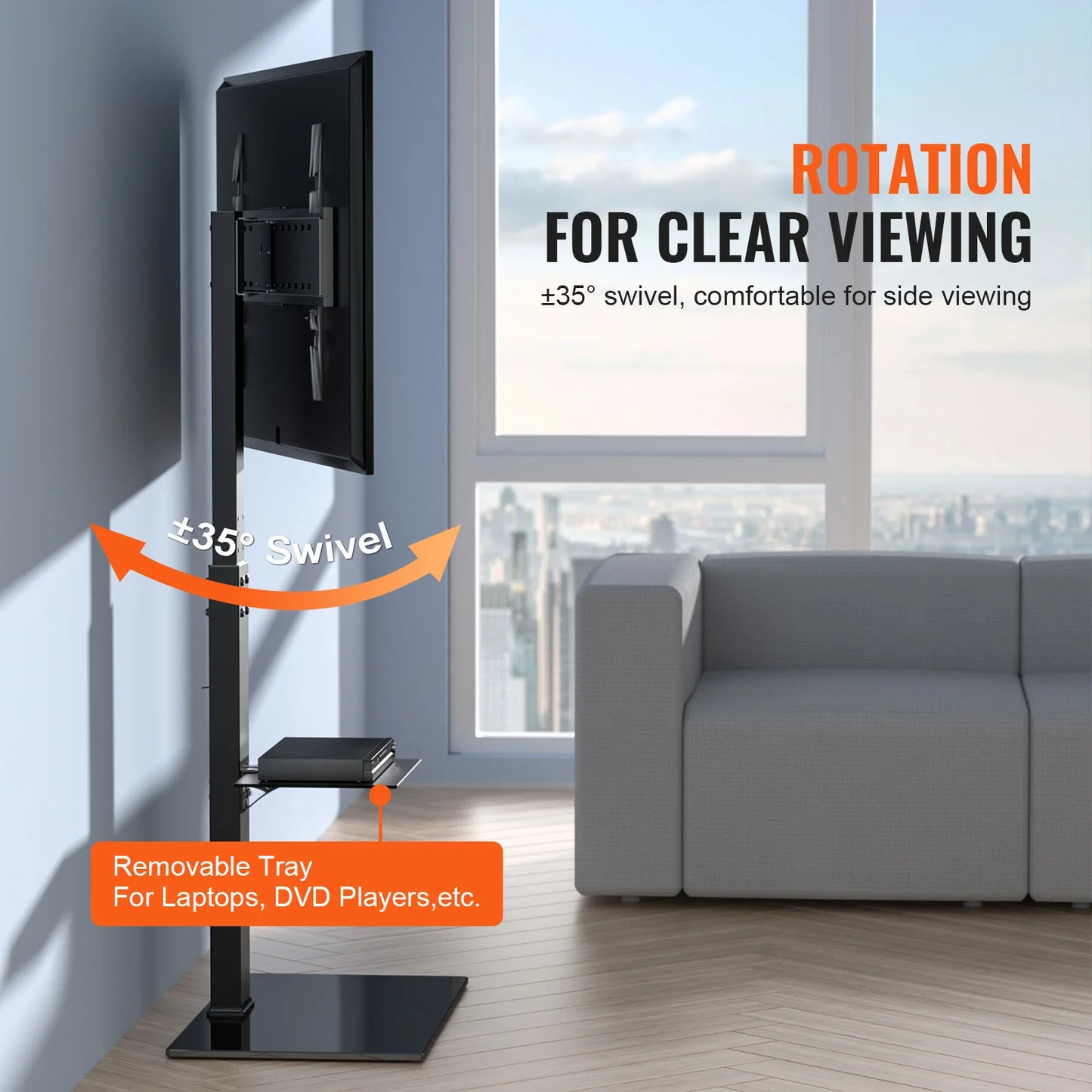 SucceBuy TV Stand Mount Swivel Tall TV Stand for 32 to 85 inch TV Height Adjustable Portable Floor TV Stand Max VESA 600 x 800mm