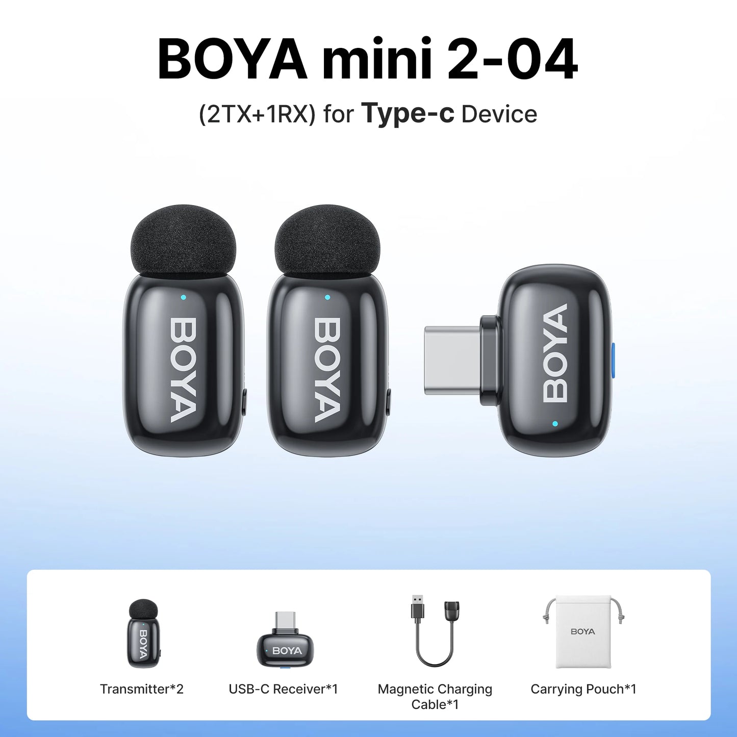 BOYA Mini 2 Wireless Lavalier Microphone AI Noise Reduction Mini Mic for iPhone 6-14/15-17 USB-C Android Phone Video Recording