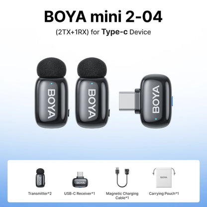 BOYA Mini 2 Wireless Lavalier Microphone AI Noise Reduction Mini Mic for iPhone 6-14/15-17 USB-C Android Phone Video Recording