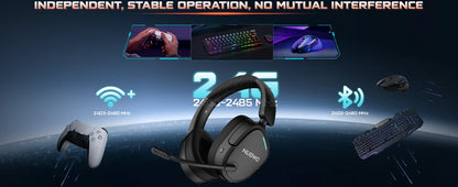 NUBWO HG04 Trådlöst Gaming Headset – Dubbel 2.4GHz & Bluetooth 5.3 80h Batteritid 3 EQ-lägen Riktad Mikrofon PS5 PC Xbox Switch