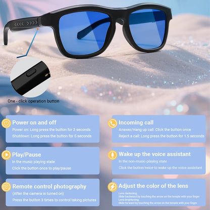 Touch Automatic Color Changing Dimming Bluetooth 5.4 Voice Assistant AI Smart Translation Music Glasses Men UV400 Protection
