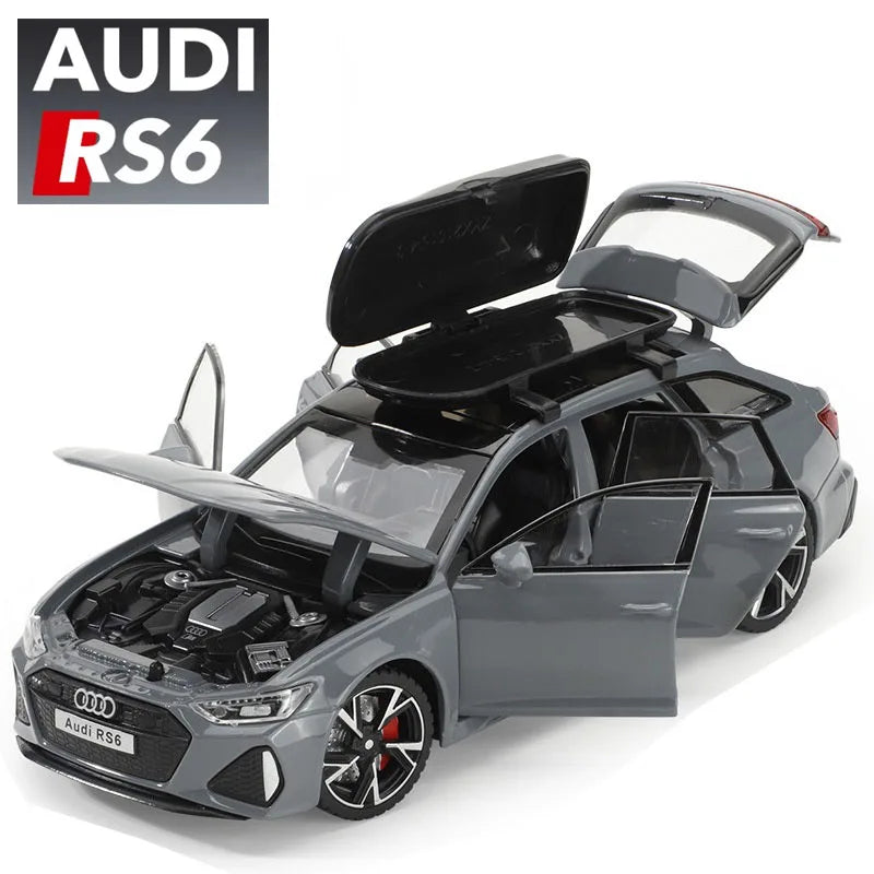 Audi RS6 Diecast Modellbil 1:32 – Ljud & Ljus 7 Dörrar öppnas Zinklegering CE Svart Grå Samlarmodell 2026