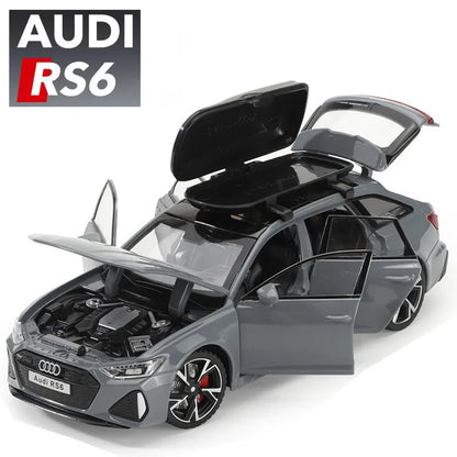 Audi RS6 Diecast Modellbil 1:32 – Ljud & Ljus 7 Dörrar öppnas Zinklegering CE Svart Grå Samlarmodell 2026