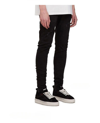 2026 High Quality Men's Jeans Pure Black Ripped Stretch Jeans Men Denim Trousers High Street Style Hip Hop Street Dance Man Jean