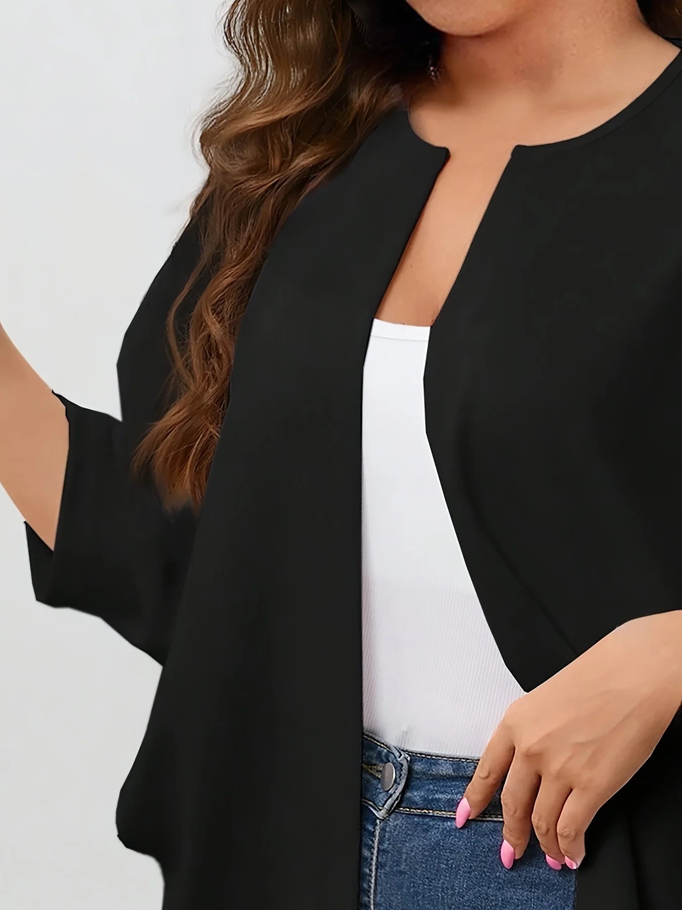 Dam Plus Size Öppen Kofta – Lättviktig 3/4-ärm Casual Lös Stickad Året Runt, 4 Färger 1XL–5XL