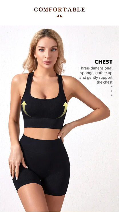 Dam Underkläderset – Sömlös BH & Trosor Crop Top Sport Yoga Fitness, 8 Färger M–XXL