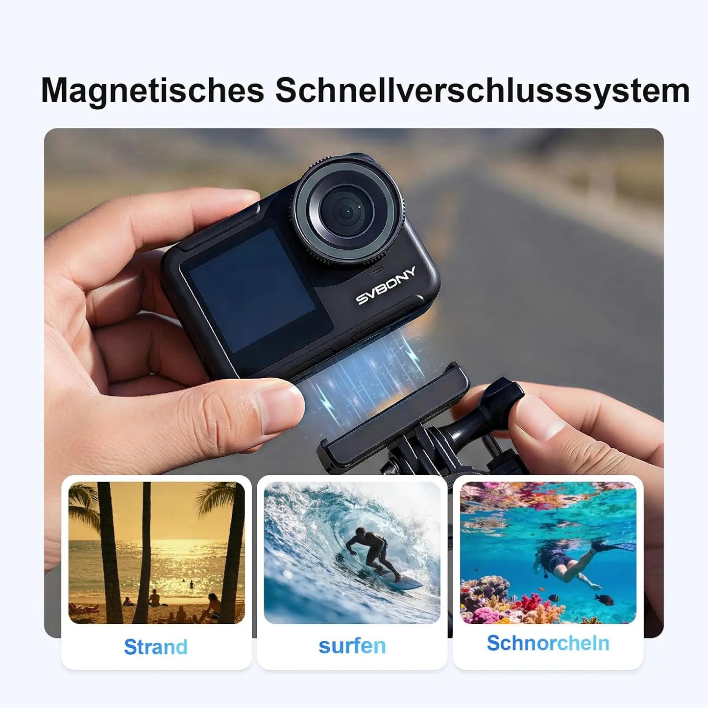 SVBONY SVGo3 4K 60FPS underwater camera, action camera with 128 GB storage, magnetic quick-release, 1/2.7-inch sensor, waterproof up to 12m (without housing), EIS 2.0, 2 batteries (1800mAh) and accessories