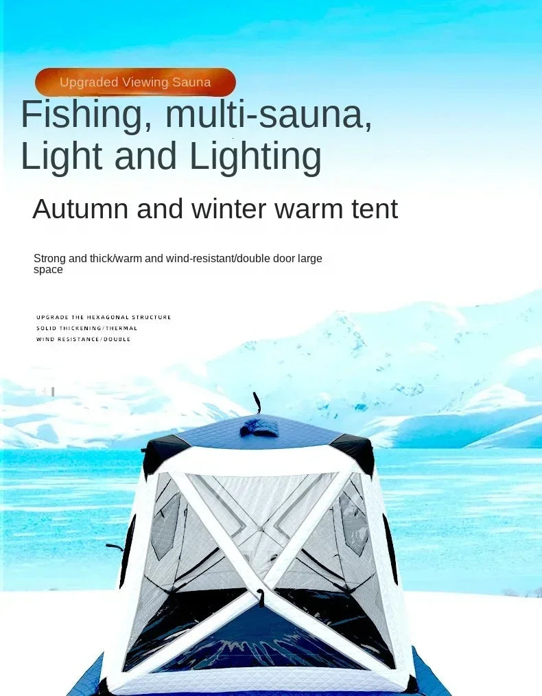 Fully Automatic Winter Ice Fishing Tent with Chimney Hole, Transparent Window, Quick Opening, Portable