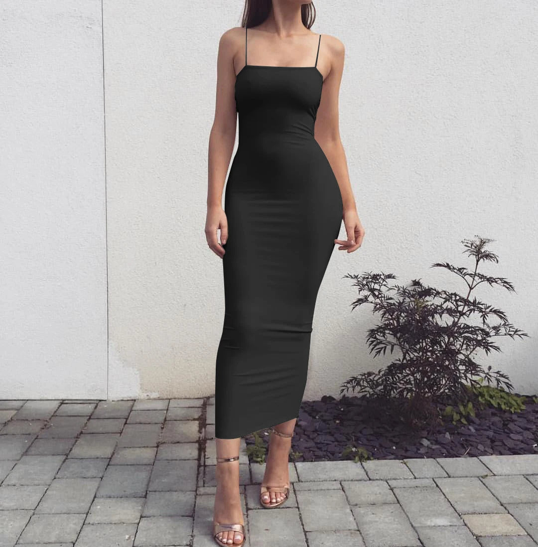 Dam Axelbandsklänning Midi – Sexig Bodycon med Öppen Rygg, Clubwear för Sommar, S–L