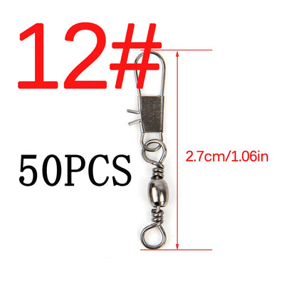 50/100pcs 4-12# Fishing Connector Pin Bearing Rolling Swivel Stainless Steel With Snap Fishhook Lure Tackle Accessorie