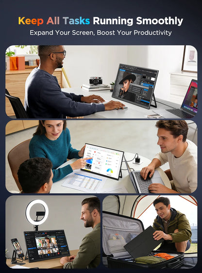 UPERFECT 15,6" 4K UHD Portabel Touchmonitor – 3840x2160 10-punktstouch IPS 100% sRGB HDR AMD FreeSync USB-C HDMI VESA EU-lager