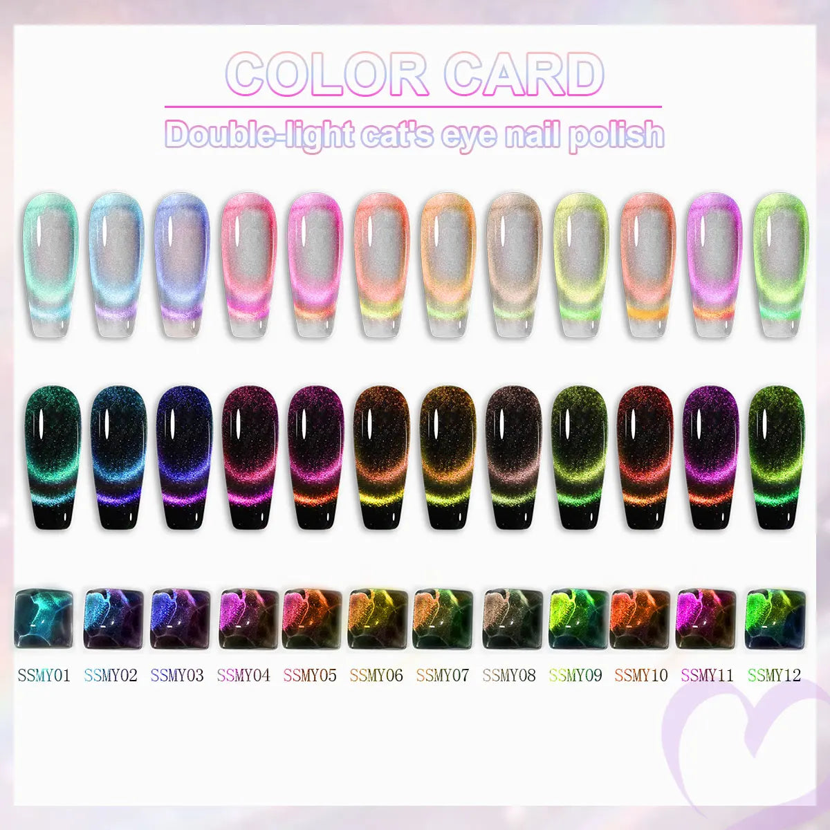 GAVY 5-Piece Two-Color Cat's Eye Gel Nail Polish Set + Black Base Gel + Magnetic Stick, for DIY Nail Art