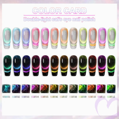 GAVY 5-Piece Two-Color Cat's Eye Gel Nail Polish Set + Black Base Gel + Magnetic Stick, for DIY Nail Art