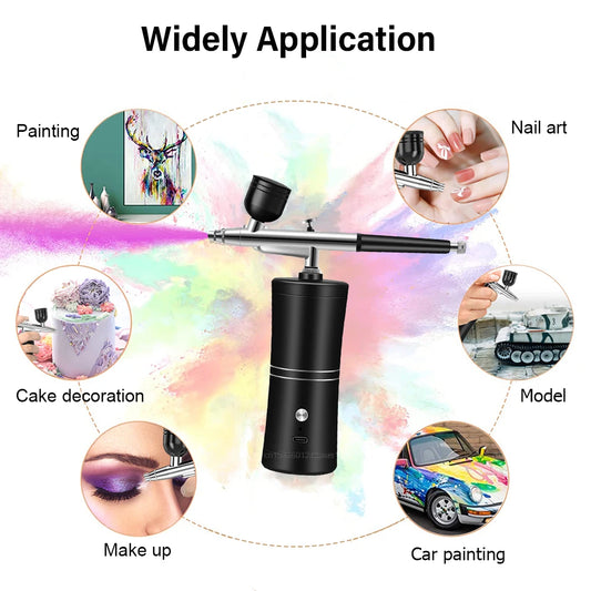 Trådlös Airbrush med Kompressor – 0,3mm Dubbel-action, Laddningsbar, för Konst, Naglar & Modeller