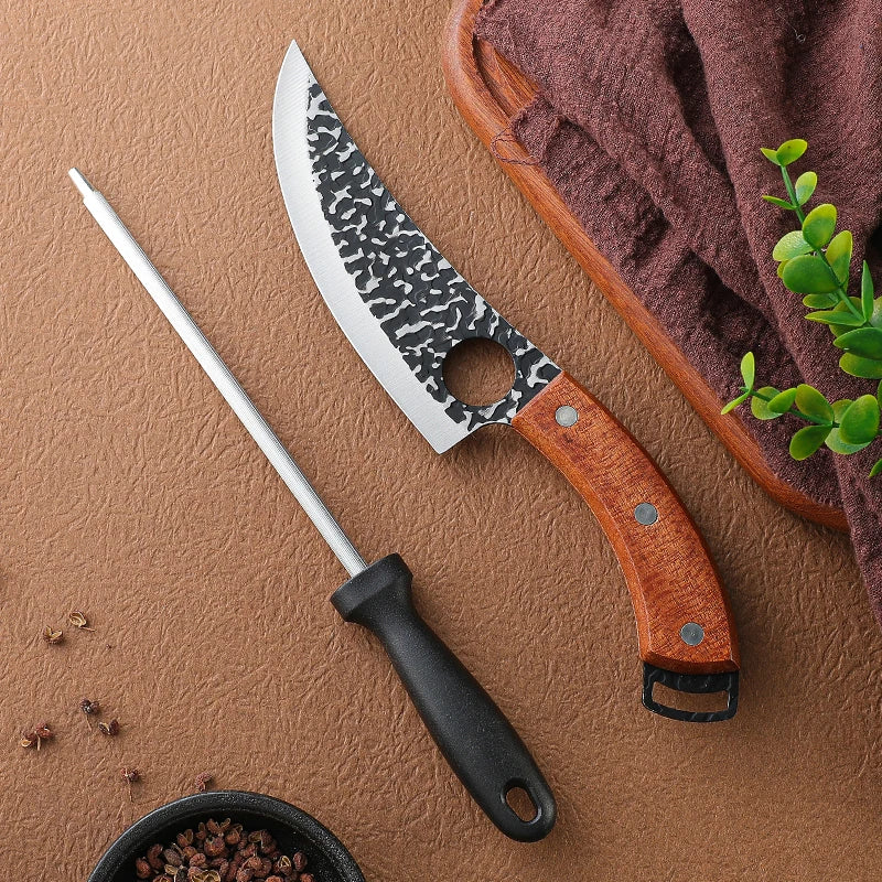 Handsmitt Kockkniv Professionell – Urbeningskniv Slaktarkniv Rostfritt Stål Kök, Valfritt med Bryne/Knivskydd