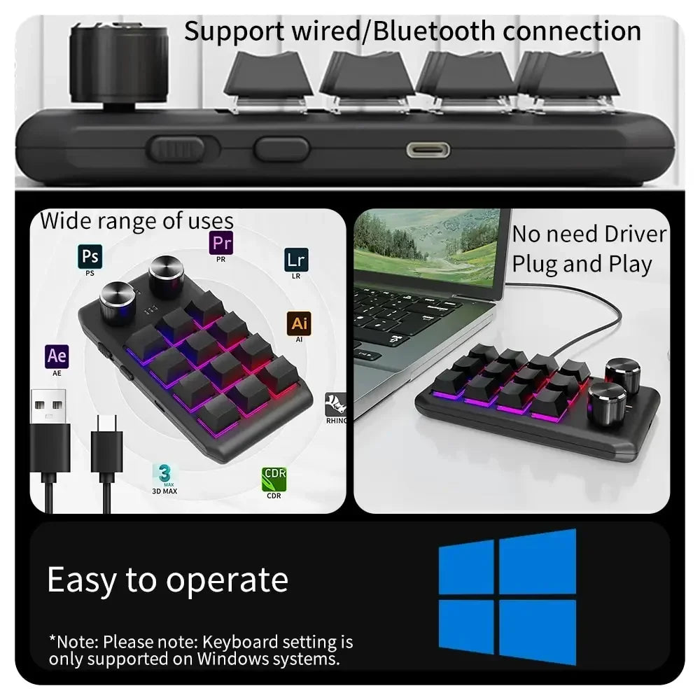 Bluetooth 12 Key 2-knob USB Programming Macro Custom Keyboard Game Console Mechanical Keyboard Photoshop Hot Swappable Keyboard