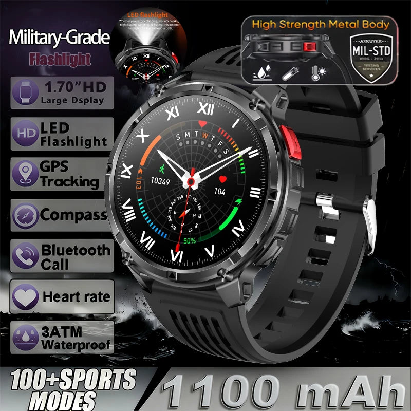 T-Rex3 Pro Militär Smartklocka 2026 – 1100mAh, GPS, Kompass, 5ATM, 14 Färger