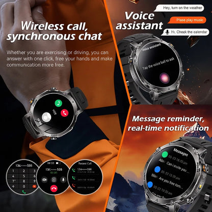 New 1400 mAh Battery Military Smartwatch Men IP68 Waterproof Flashlight Health Monitor Sports Call Smart Watch For iOS Android