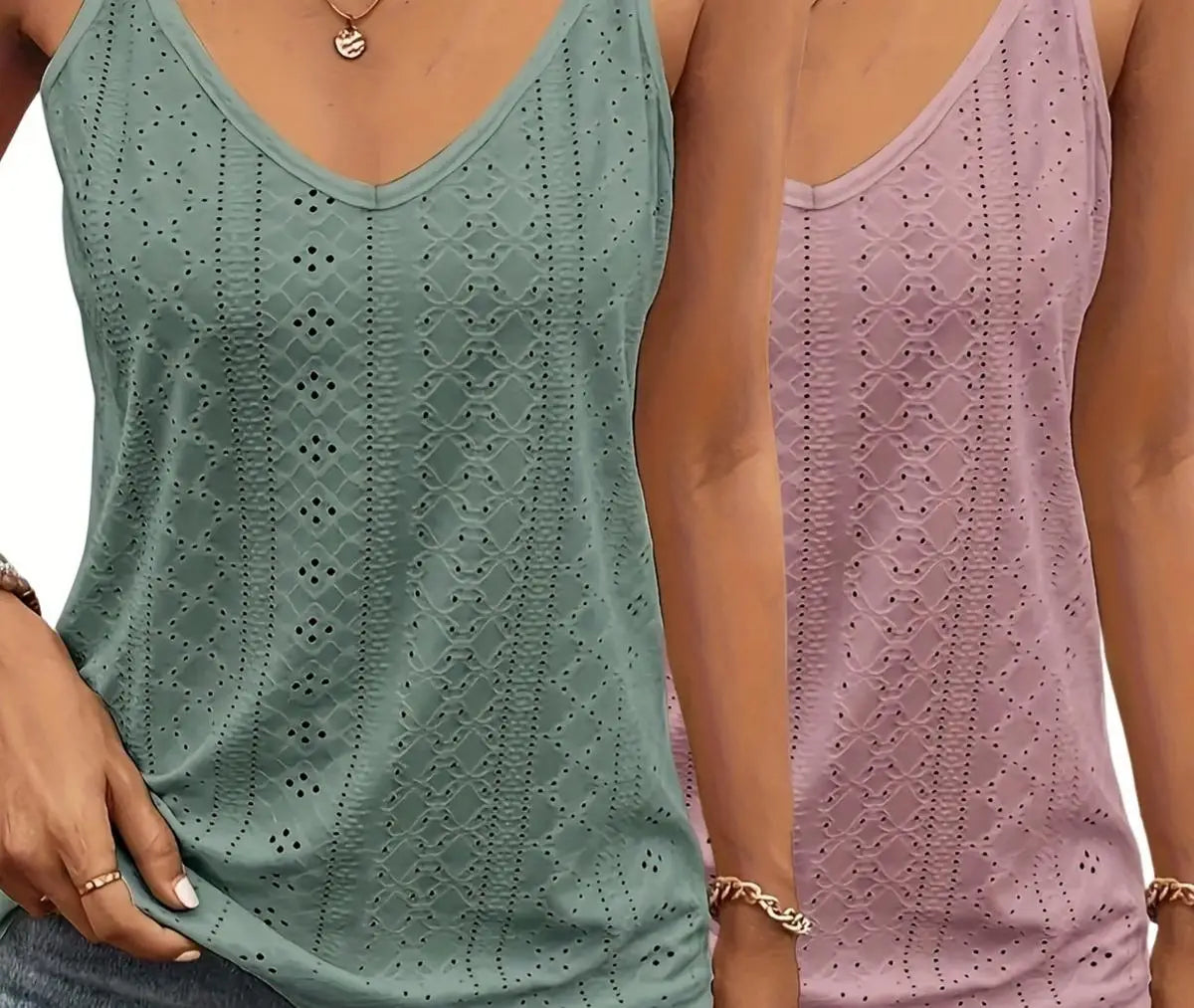 2 Pieces of Women's Y2K Style V-Neck Vests, Fashionable Elastic Perforated Sleeveless Vests, Solid Color