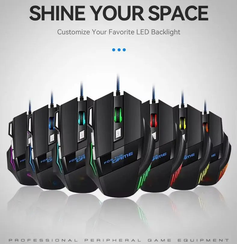 RGB Backlit Wired Gaming Mouse 7-Buttons USB 2400DPI Adjustable Ergonomic Computer Optical Sensor Mouse For PC Computer Laptop