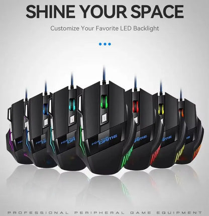 RGB Backlit Wired Gaming Mouse 7-Buttons USB 2400DPI Adjustable Ergonomic Computer Optical Sensor Mouse For PC Computer Laptop