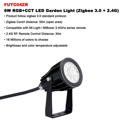 Miboxer FUTC04ZR Zigbee 3.0 + 2.4GHz RF – Smart RGB+CCT LED Trädgårdslampa 6W, Vattentålig, Tuya