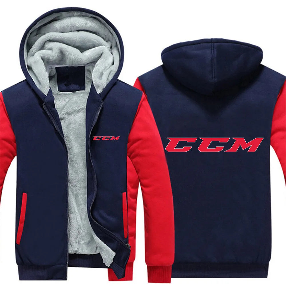 CCM Vinterhoodie Herr – Tjock fleece, dragkedja, solid färg, varm & bekväm, S–5XL, 12 färger