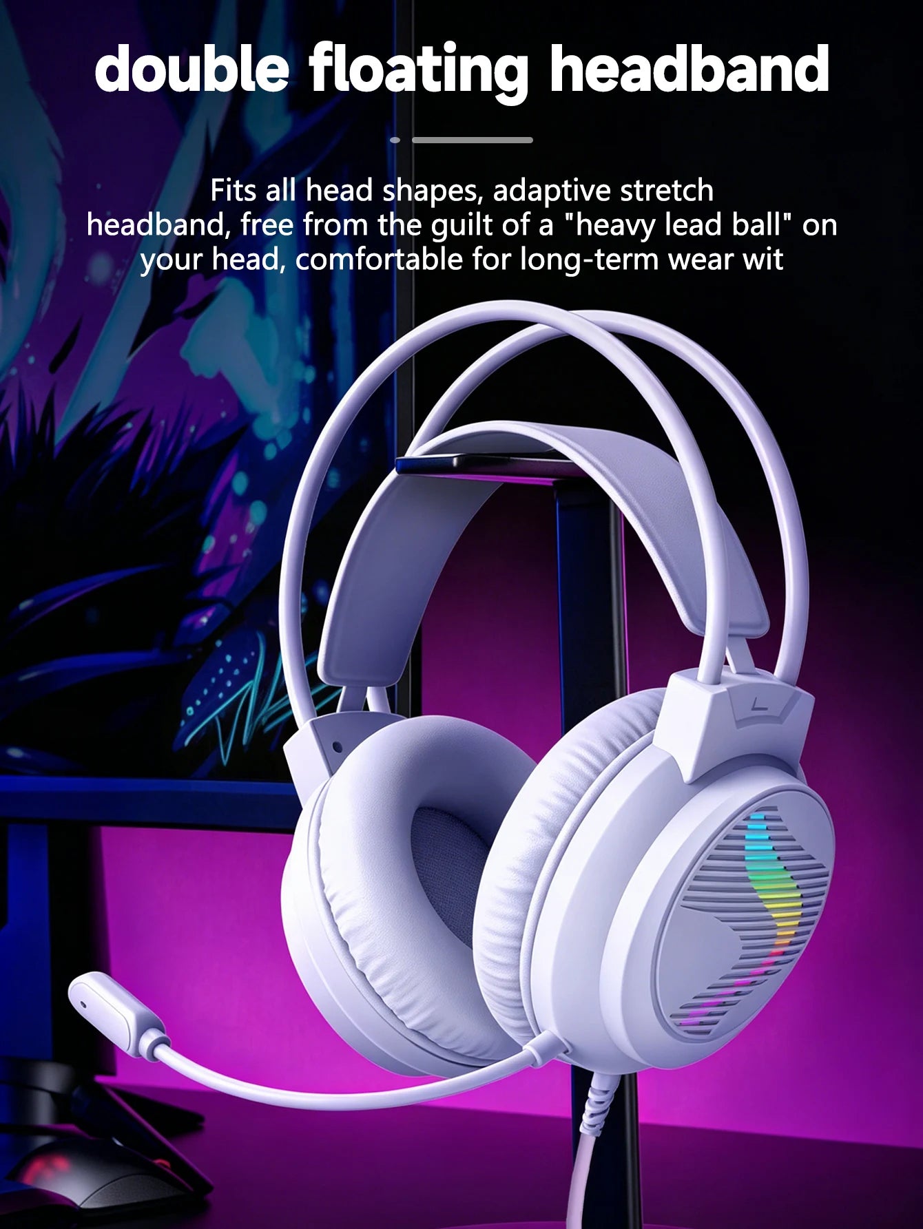 AKKHOO Gaming Headset 3,5mm RGB – 360° Roterbar Mikrofon Minnesskum CE/RoHS Internetcafé Gaming Svart Vit