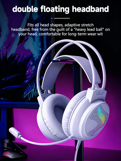 AKKHOO Gaming Headset 3,5mm RGB – 360° Roterbar Mikrofon Minnesskum CE/RoHS Internetcafé Gaming Svart Vit