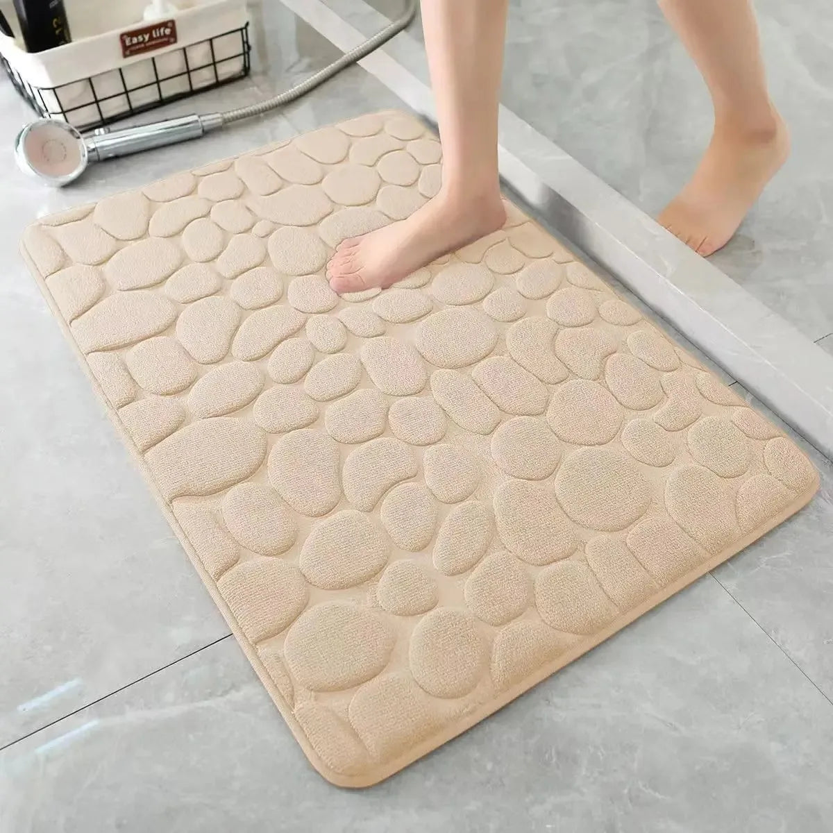 Bathroom Non Slip Mat Bath Mats Absorbent Doormat Carpet 3D Cobblestone Embossed Door Floor Mats Machine Washable Quick Drying