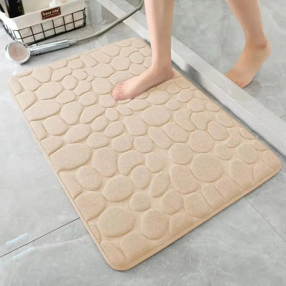 Bathroom Non Slip Mat Bath Mats Absorbent Doormat Carpet 3D Cobblestone Embossed Door Floor Mats Machine Washable Quick Drying