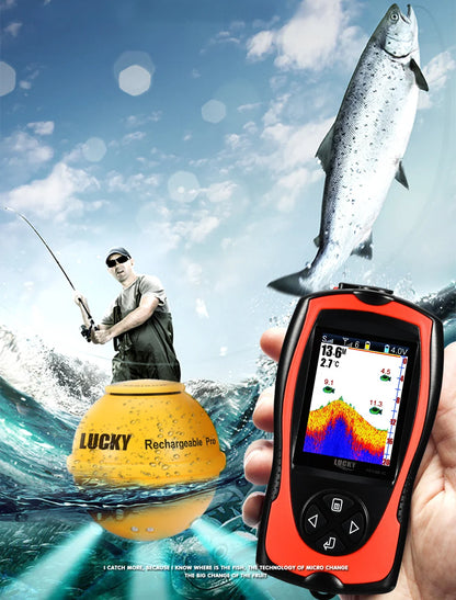 LUCKY FF1108-1CWLA Sonar Fish Finder Portable Wireless Rechargeable Echo Sounder 45M Water Depth Sensor for Fishing