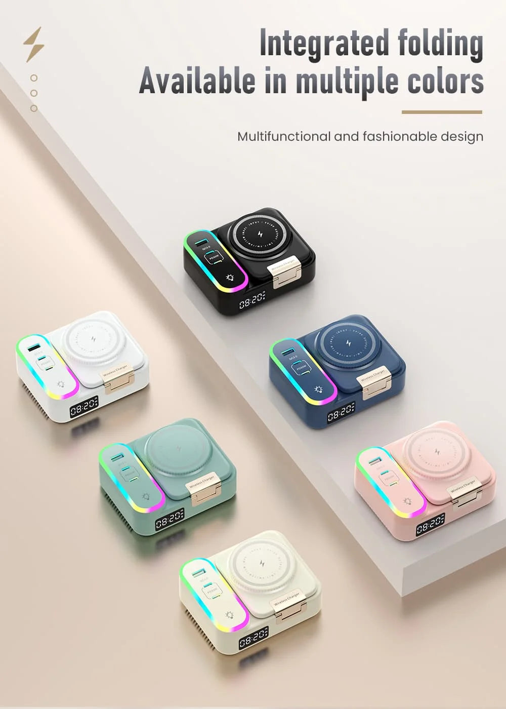 LYNXZ 8-i-1 Magnetisk Trådlös Laddstation 15W – RGB MagSafe PD30W USB-C iPhone AirPods Apple Watch Vit Svart