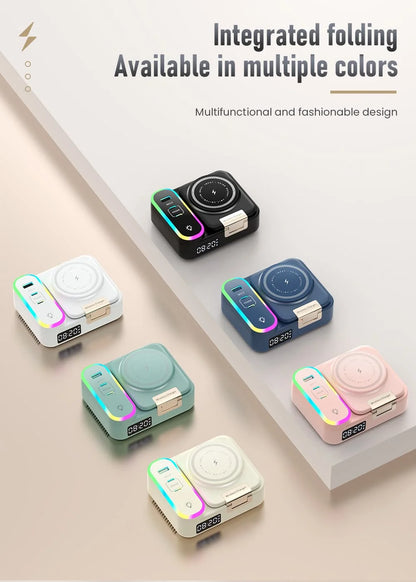 LYNXZ 8-i-1 Magnetisk Trådlös Laddstation 15W – RGB MagSafe PD30W USB-C iPhone AirPods Apple Watch Vit Svart