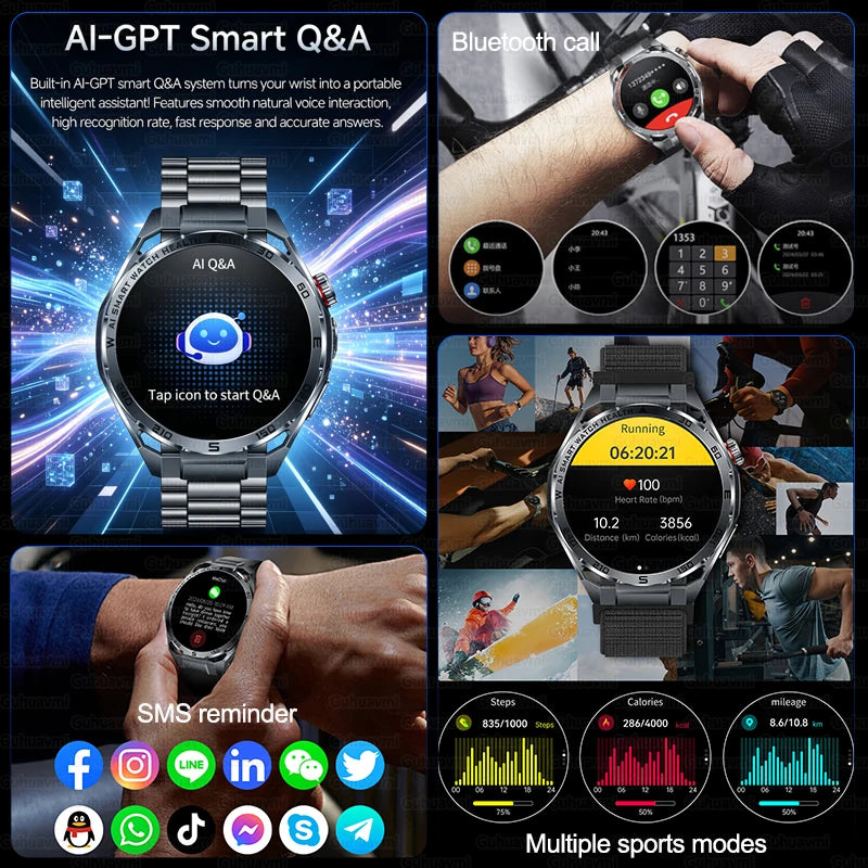 2026 New AI Health Care Accurate Detection ECG Smart Watch Blood Pressure lipids Uric Acid Analysis Bluetooth Call Smart Watches