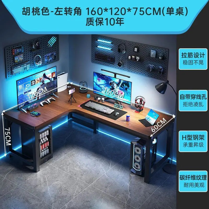 Corner Gaming Table Computer Desk Double Desktop for Home Student Bedroom Small Apartment Space Saving Workstation